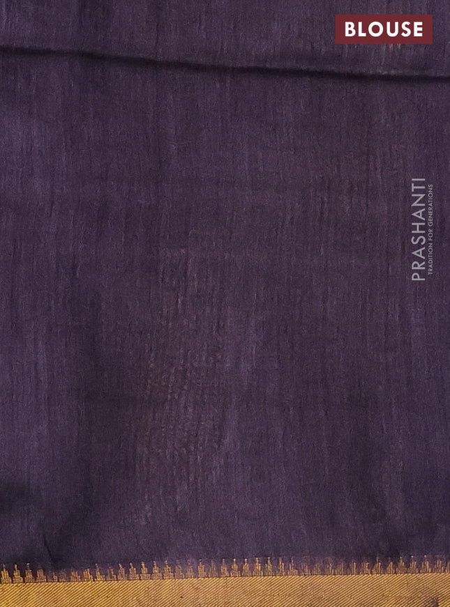 Munga tussar silk saree deep jamun shade with allover zari woven buttas and zari woven border