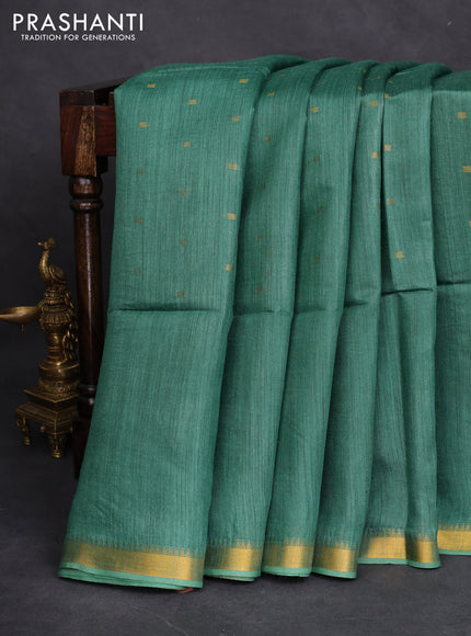 Munga tussar silk saree green with allover zari woven buttas and zari woven border