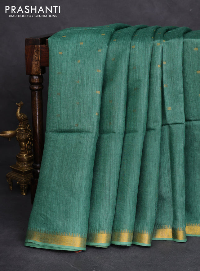 Munga tussar silk saree green with allover zari woven buttas and zari woven border