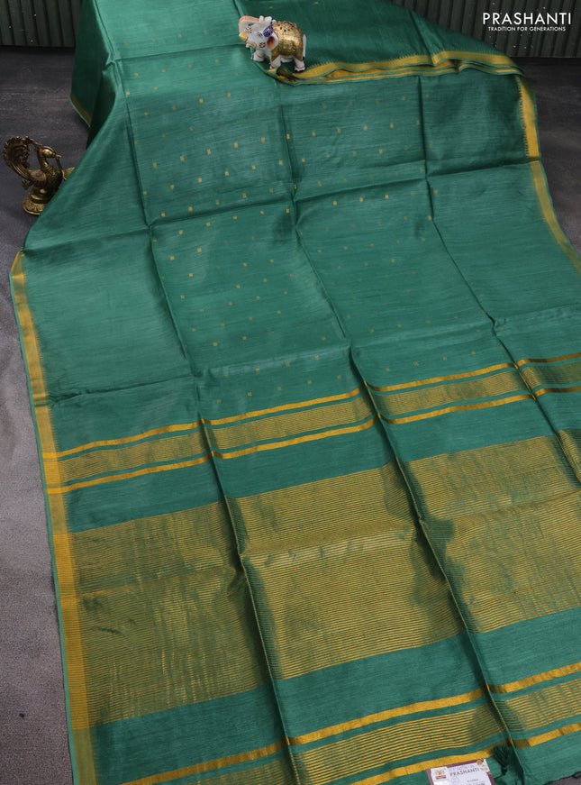 Munga tussar silk saree green with allover zari woven buttas and zari woven border