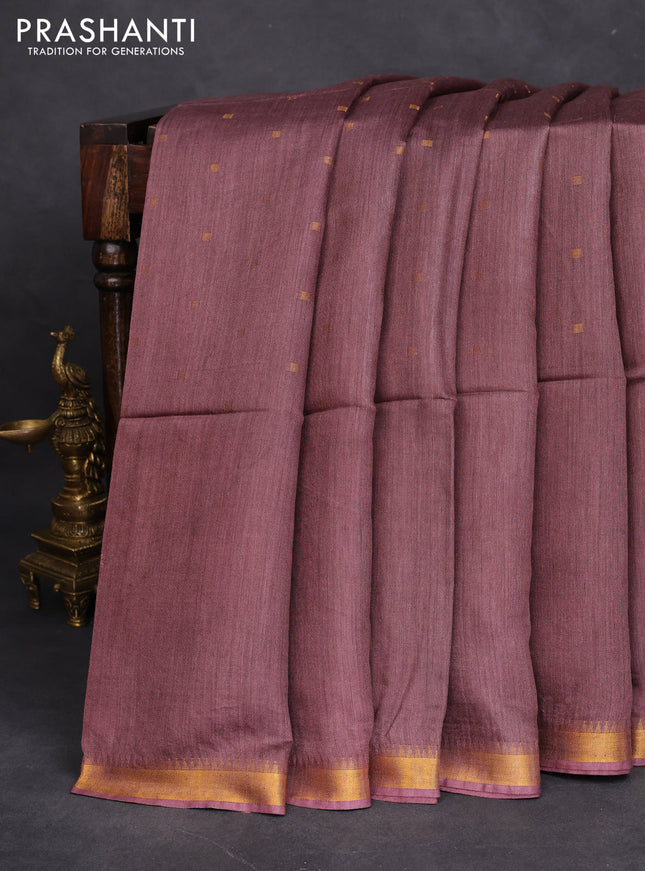 Munga tussar silk saree brown shade with allover zari woven buttas and zari woven border