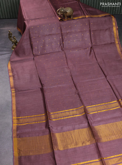 Munga tussar silk saree brown shade with allover zari woven buttas and zari woven border