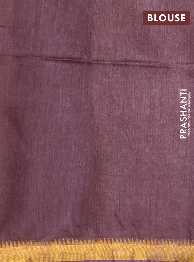 Munga tussar silk saree brown shade with allover zari woven buttas and zari woven border