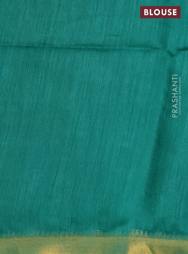 Munga tussar silk saree green with allover zari woven buttas and zari woven border