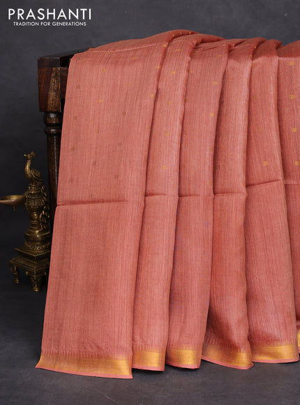 Munga tussar silk saree rust shade with allover zari woven buttas and zari woven border