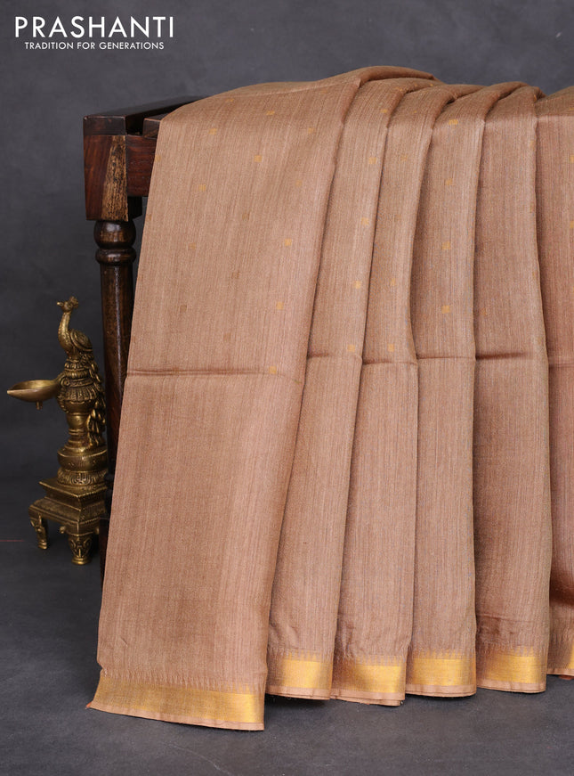 Munga tussar silk saree dark sandal with allover zari woven buttas and zari woven border