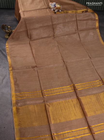 Munga tussar silk saree dark sandal with allover zari woven buttas and zari woven border