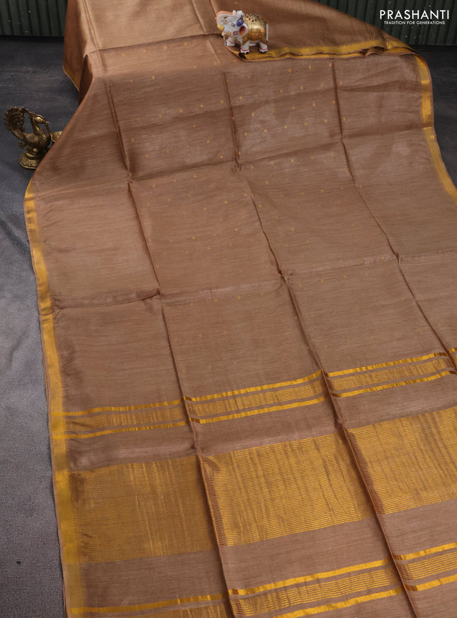 Munga tussar silk saree dark sandal with allover zari woven buttas and zari woven border