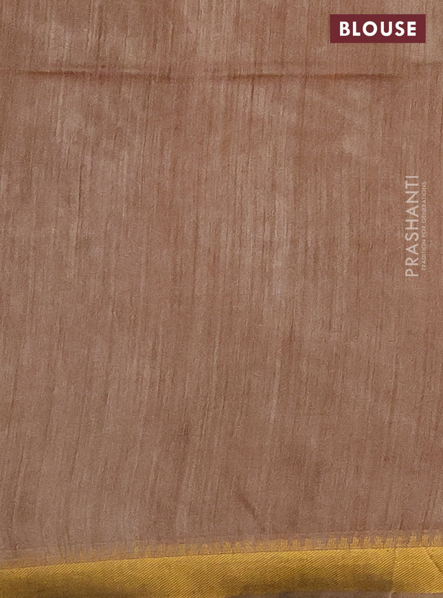 Munga tussar silk saree dark sandal with allover zari woven buttas and zari woven border