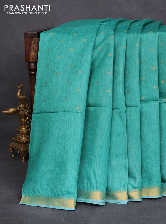 Munga tussar silk saree teal green with allover zari woven buttas and zari woven border