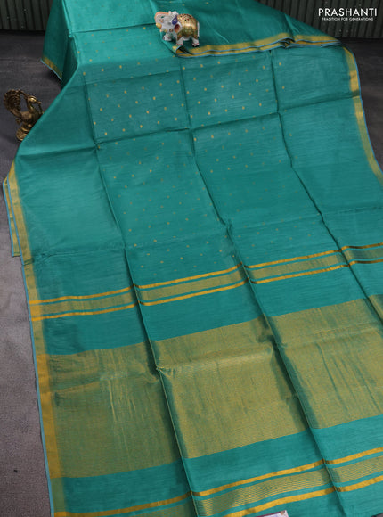 Munga tussar silk saree teal green with allover zari woven buttas and zari woven border