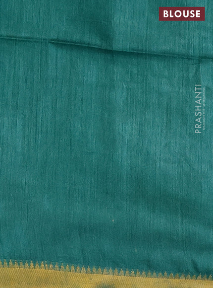 Munga tussar silk saree teal green with allover zari woven buttas and zari woven border