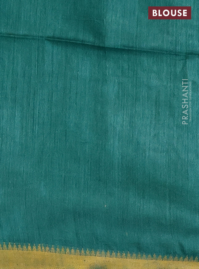 Munga tussar silk saree teal green with allover zari woven buttas and zari woven border