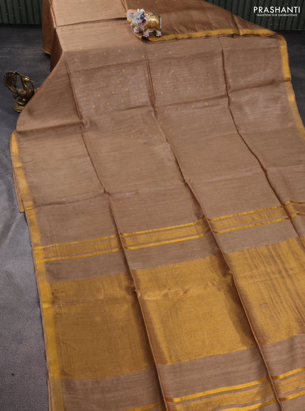 Munga tussar silk saree beige with allover zari woven buttas and zari woven border