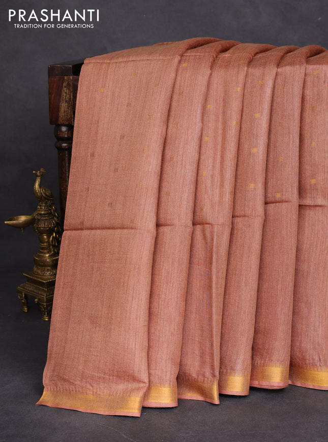 Munga tussar silk saree dark sandal with allover zari woven buttas and zari woven border