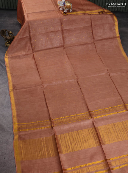 Munga tussar silk saree dark sandal with allover zari woven buttas and zari woven border