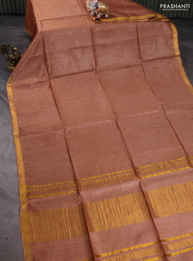 Munga tussar silk saree dark sandal with allover zari woven buttas and zari woven border