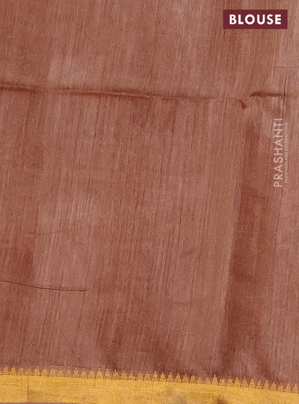 Munga tussar silk saree dark sandal with allover zari woven buttas and zari woven border