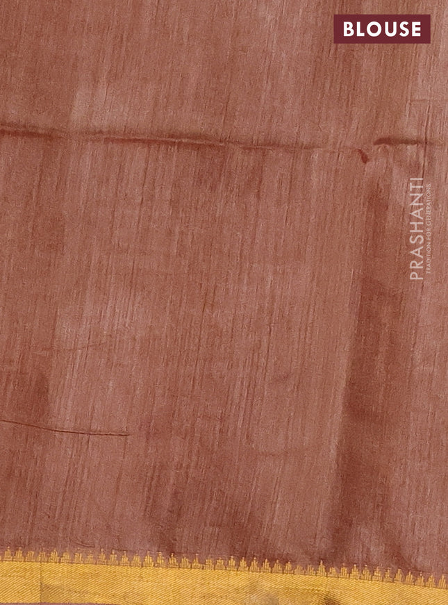 Munga tussar silk saree dark sandal with allover zari woven buttas and zari woven border