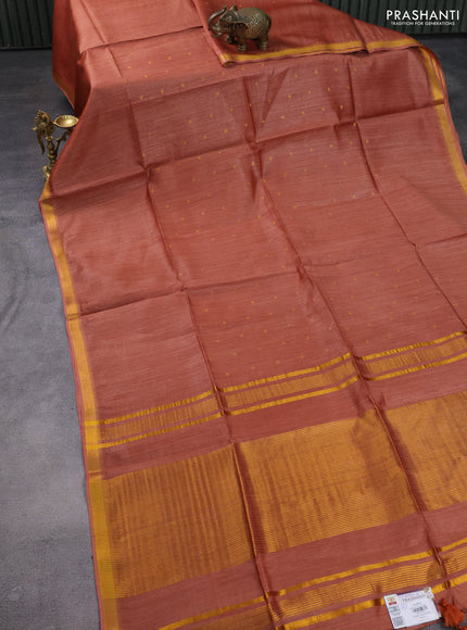 Munga tussar silk saree rust shade with allover zari woven buttas and zari woven border