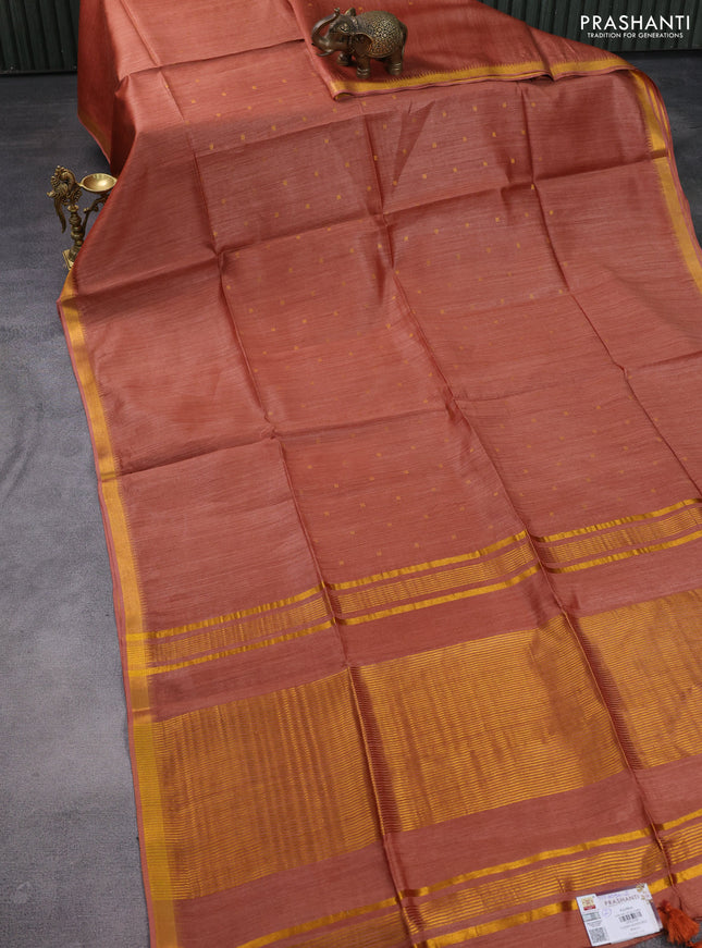Munga tussar silk saree rust shade with allover zari woven buttas and zari woven border