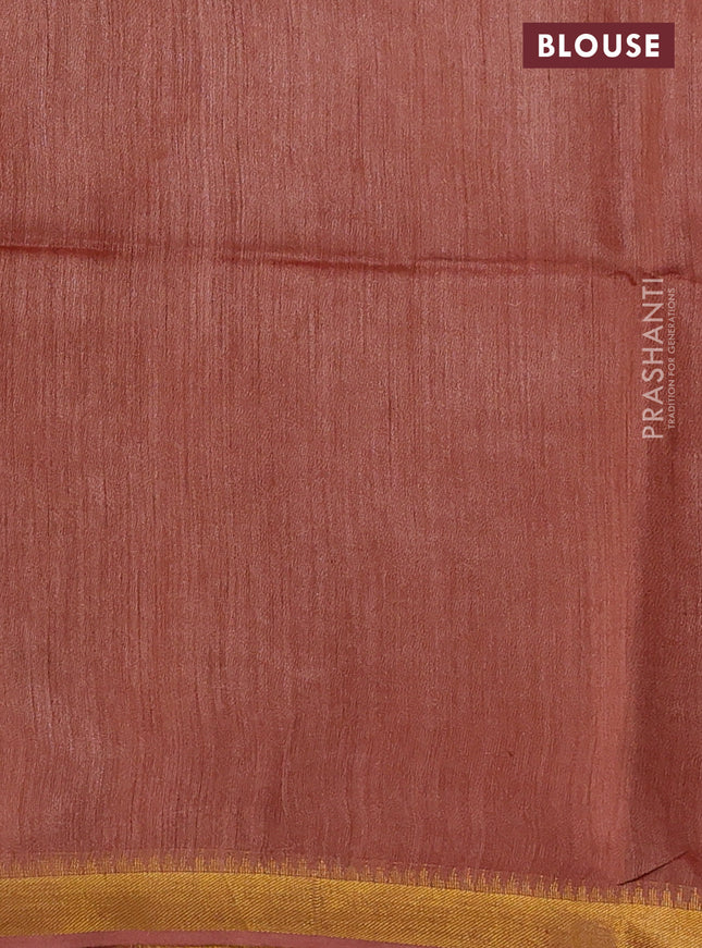 Munga tussar silk saree rust shade with allover zari woven buttas and zari woven border