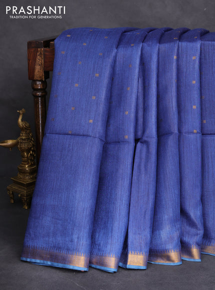 Munga tussar silk saree blue with allover zari woven buttas and zari woven border