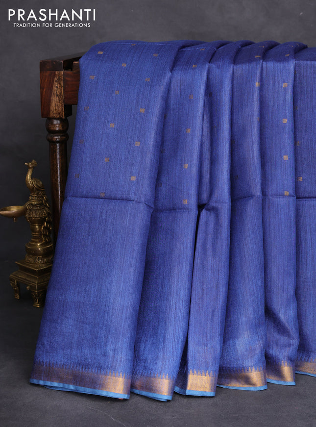 Munga tussar silk saree blue with allover zari woven buttas and zari woven border