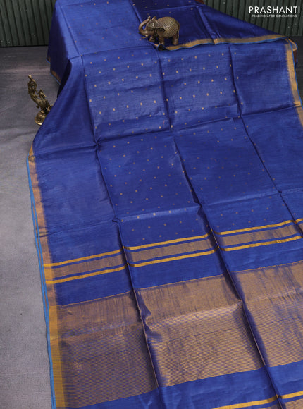 Munga tussar silk saree blue with allover zari woven buttas and zari woven border