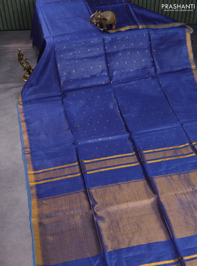 Munga tussar silk saree blue with allover zari woven buttas and zari woven border