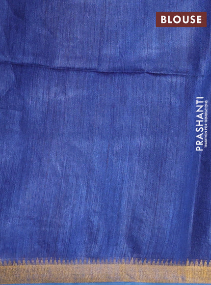 Munga tussar silk saree blue with allover zari woven buttas and zari woven border