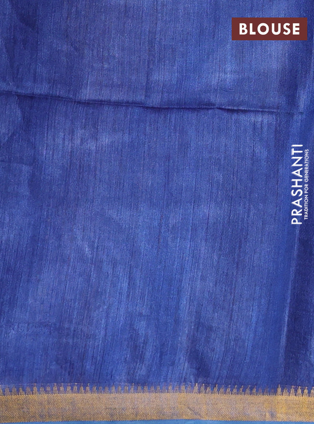 Munga tussar silk saree blue with allover zari woven buttas and zari woven border