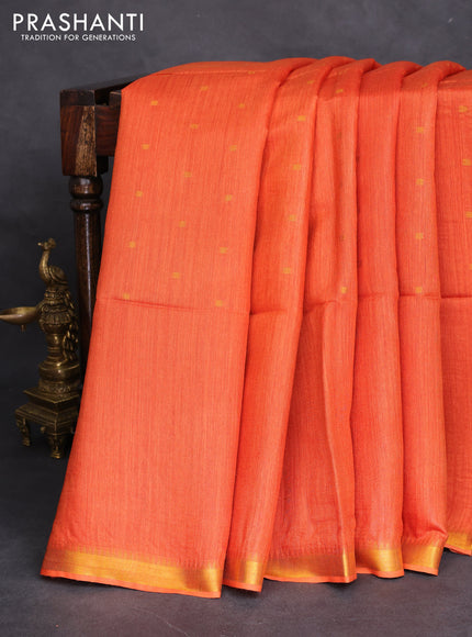 Munga tussar silk saree orange with allover zari woven buttas and zari woven border