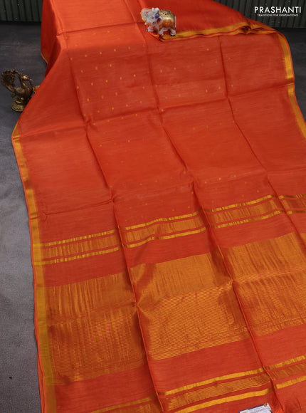 Munga tussar silk saree orange with allover zari woven buttas and zari woven border