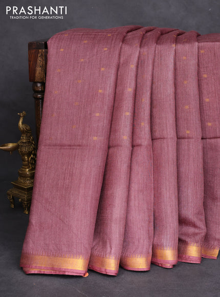 Munga tussar silk saree pastel maroon with allover zari woven buttas and zari woven border