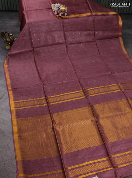 Munga tussar silk saree pastel maroon with allover zari woven buttas and zari woven border
