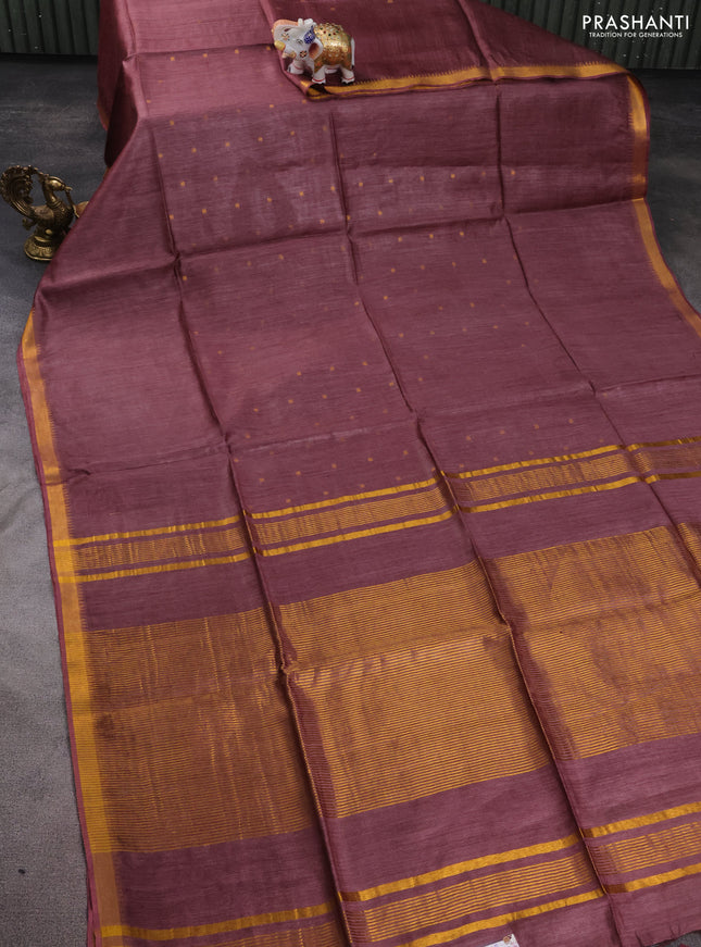 Munga tussar silk saree pastel maroon with allover zari woven buttas and zari woven border