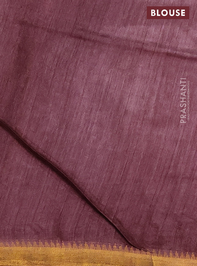 Munga tussar silk saree pastel maroon with allover zari woven buttas and zari woven border