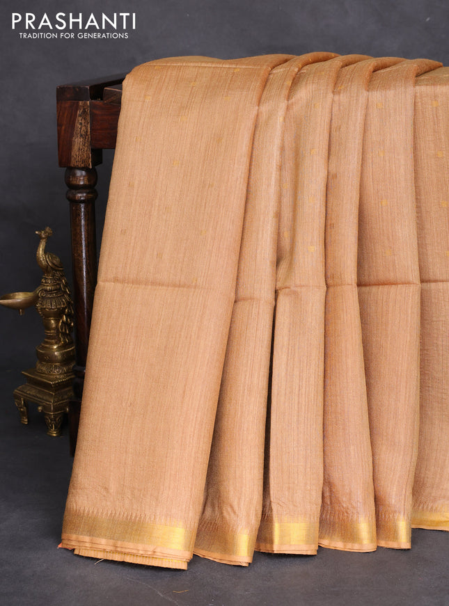 Munga tussar silk saree sandal with allover zari woven buttas and zari woven border