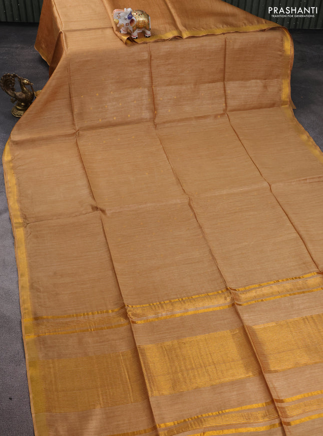 Munga tussar silk saree sandal with allover zari woven buttas and zari woven border