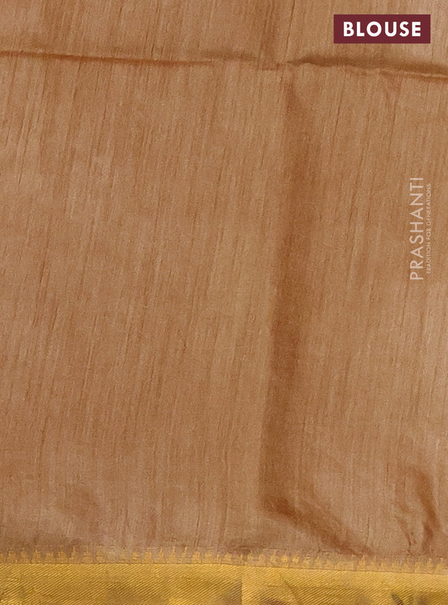 Munga tussar silk saree sandal with allover zari woven buttas and zari woven border