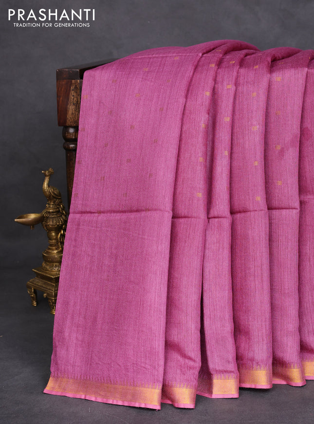 Munga tussar silk saree mauve pink with allover zari woven buttas and zari woven border