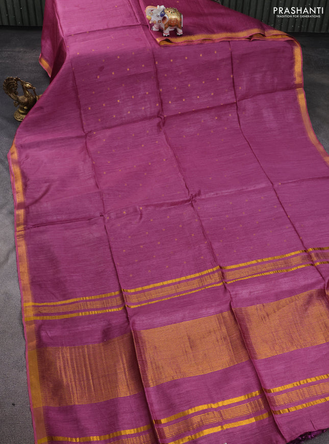 Munga tussar silk saree mauve pink with allover zari woven buttas and zari woven border