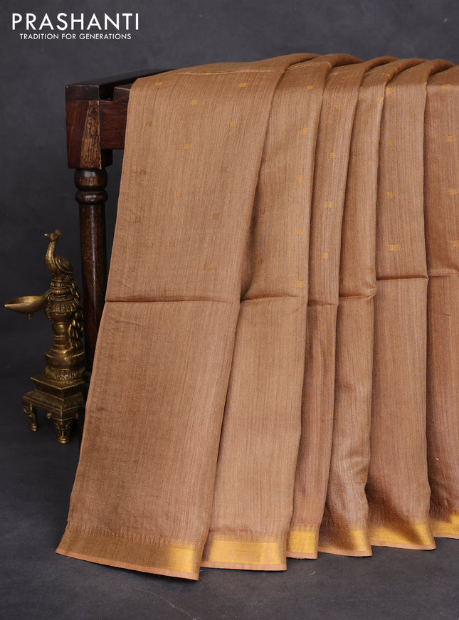 Munga tussar silk saree sandal with allover zari woven buttas and zari woven border