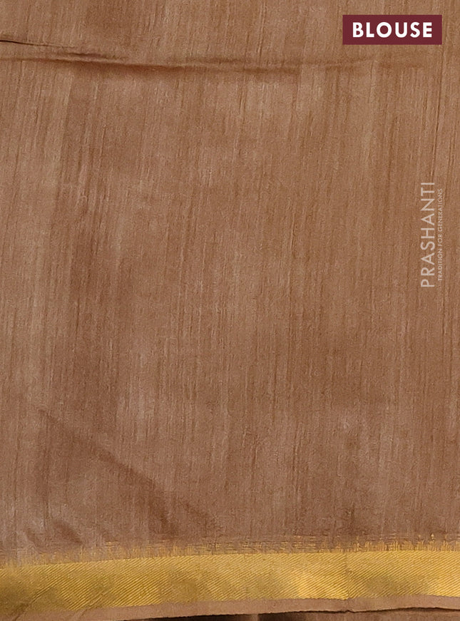 Munga tussar silk saree sandal with allover zari woven buttas and zari woven border