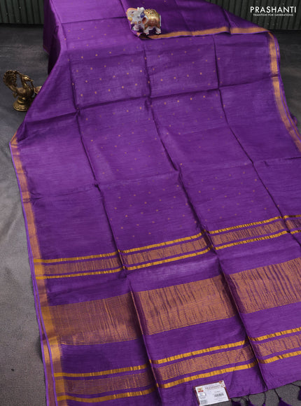 Munga tussar silk saree violet with allover zari woven buttas and zari woven border