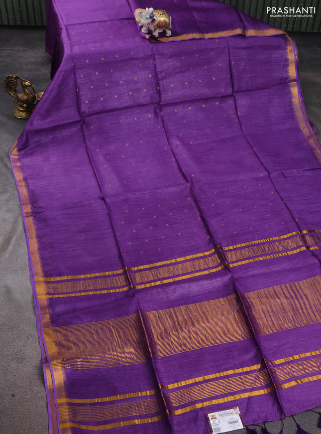 Munga tussar silk saree violet with allover zari woven buttas and zari woven border