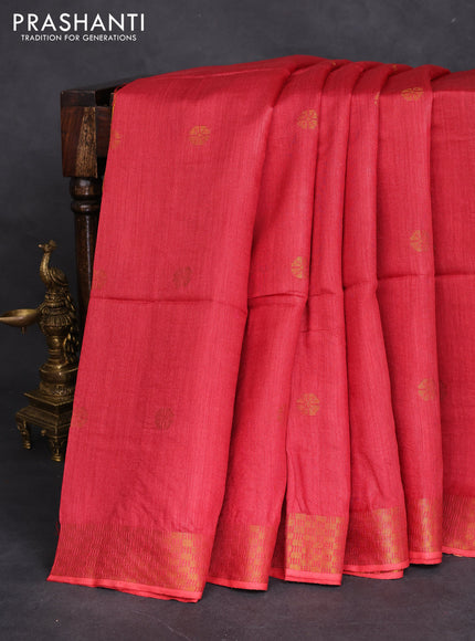 Munga tussar silk saree red with allover zari woven buttas and zari woven border