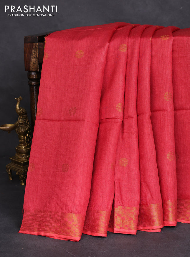 Munga tussar silk saree red with allover zari woven buttas and zari woven border