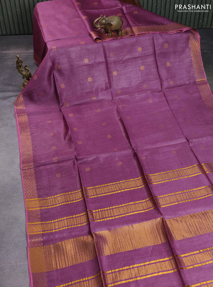 Munga tussar silk saree purple shade with allover zari woven buttas and zari woven border